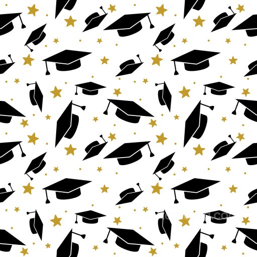 Pattern PBR Texture Featuring Black Graduation Caps and Gold Stars on White seamless Pattern Bundle PBR texture