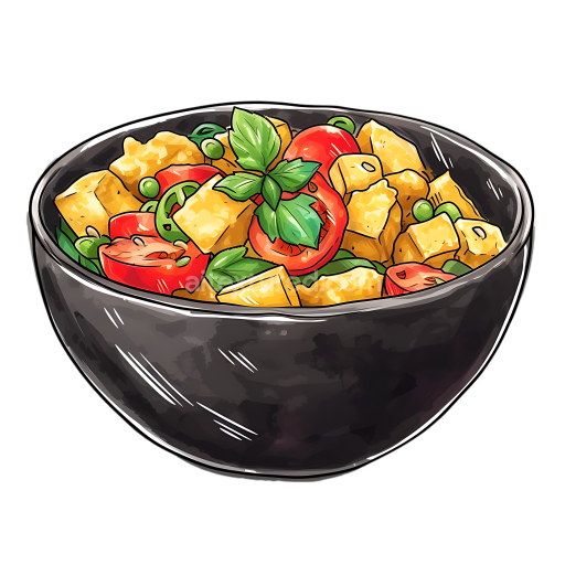 Breakfast Bowl with Tofu Scramble and Fresh Vegetables Illustration