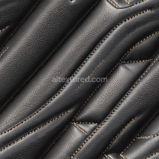 Seamless 3D PBR Black Pebbled Leather Texture with Quilted Stitched Panels