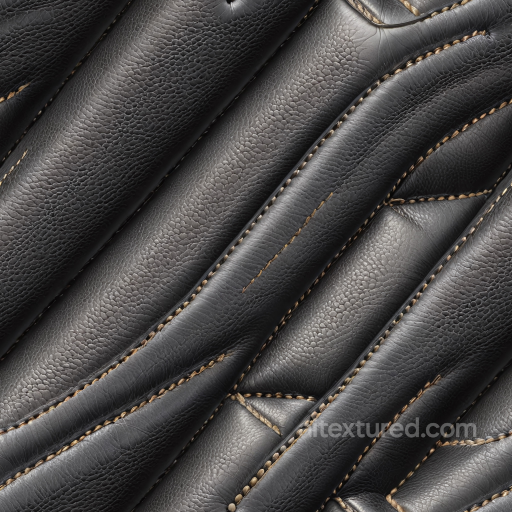 Black Pebbled Leather Texture with Quilted Stitched Panels seamless Leather PBR texture