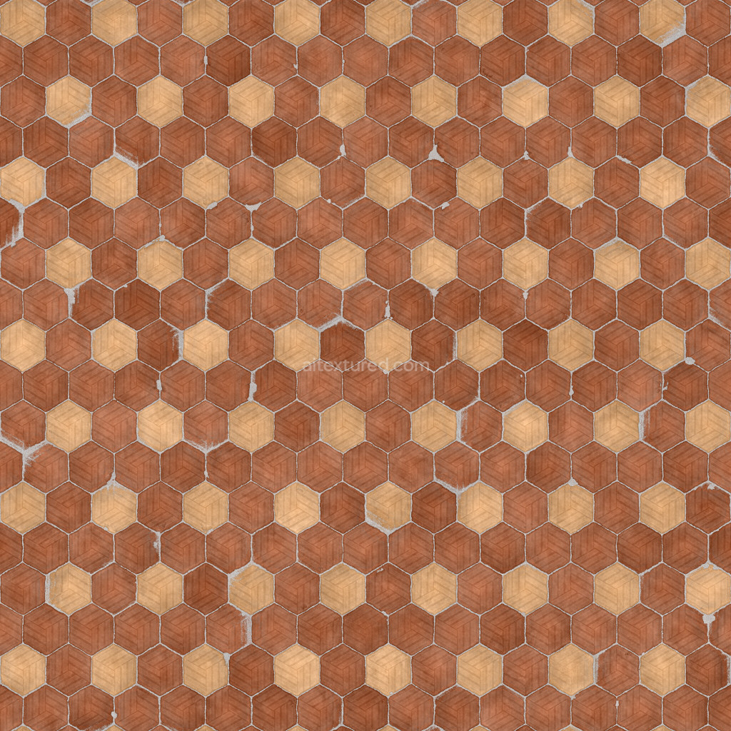 Seamless hexagonal wood tiles PBR texture for design projects