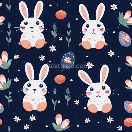 Seamless 3D PBR Texture Featuring Cute Easter Bunnies and Floral Designs