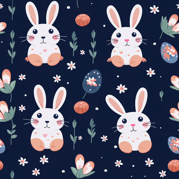 All Easter Digital paper of Cute Easter Bunny Pattern on Dark Blue Back… seamless PBR texture preview