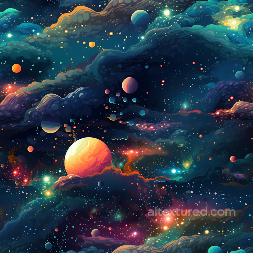 Space Texture Featuring Vivid Nebulae and Diverse Planets seamless Star, space, planets PBR texture