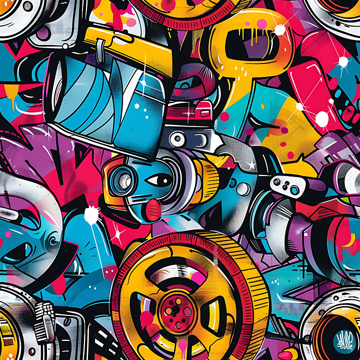 Graffiti Featuring Colorful Urban Mural & Spray Art seamless PBR texture preview