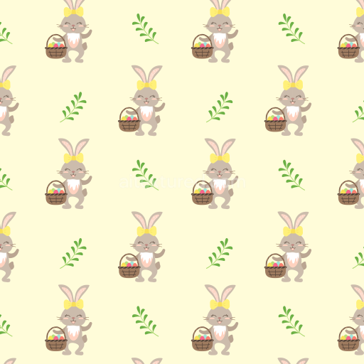Preview — Seamless 3D PBR Texture of Cute Easter Bunny with Basket and Greenery