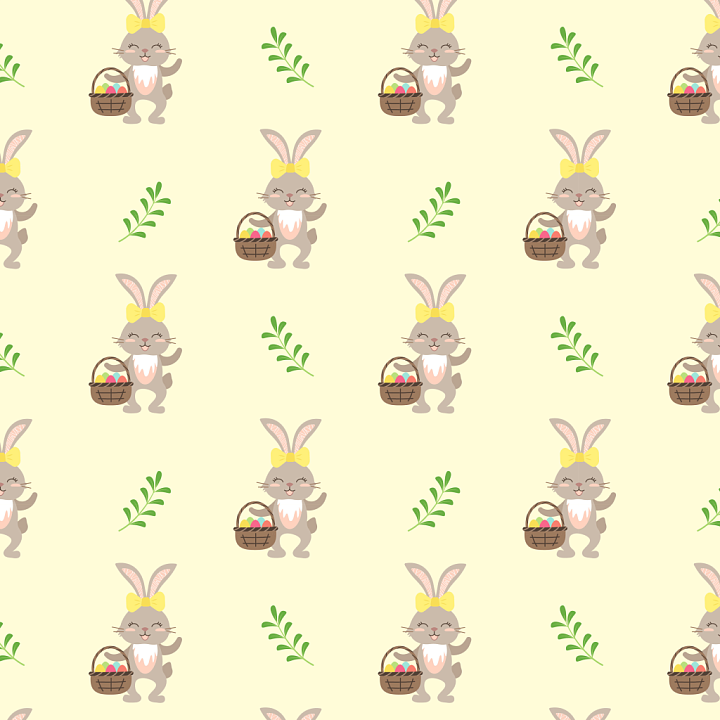 Featuring Cute Bunny with Easter Basket on Pastel Background seamless PBR texture preview