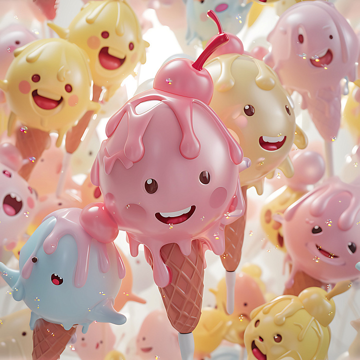 Inflated of Playful Cute Ice Cream Plush in Pastel Colors seamless PBR texture preview