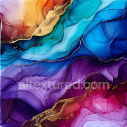 seamless Seamless 3D Alcohol Ink PBR Texture Featuring Vibrant Multicolor Fluid Swirls with Gold Accents texture 8k free download PBR