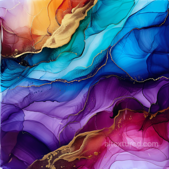 Alcohol Ink PBR Texture Featuring Vibrant Multicolor Fluid Swirls with Gold Accents Alcohol ink texture preview