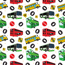 Seamless 3D Pattern PBR Texture Featuring Colorful Buses and Road Signs texture preview