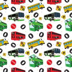 Pattern Bundle - Seamless 3D Pattern PBR Texture Featuring Colorful Buses and Road Signs texture preview