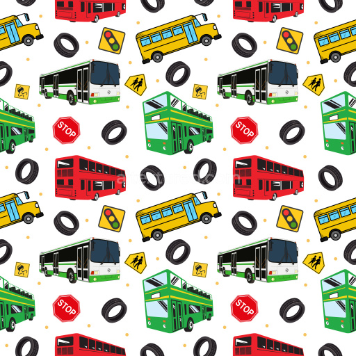 Pattern Bundle - Seamless 3D Pattern PBR Texture Featuring Colorful Buses and Road Signs texture preview