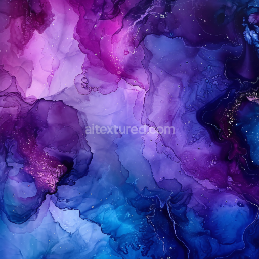 Seamless 3D Alcohol Ink PBR Texture Featuring Violet and Blue Fluid Marbling with Translucent Layers