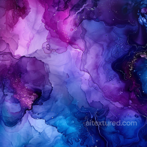 Alcohol Ink PBR Texture Featuring Violet and Blue Fluid Marbling with Translucent Layers seamless Alcohol ink PBR texture