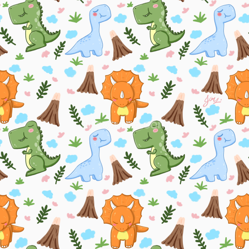 Preview — Seamless 3D PBR Texture of Adorable Cartoon Dinosaur Fabric Pattern