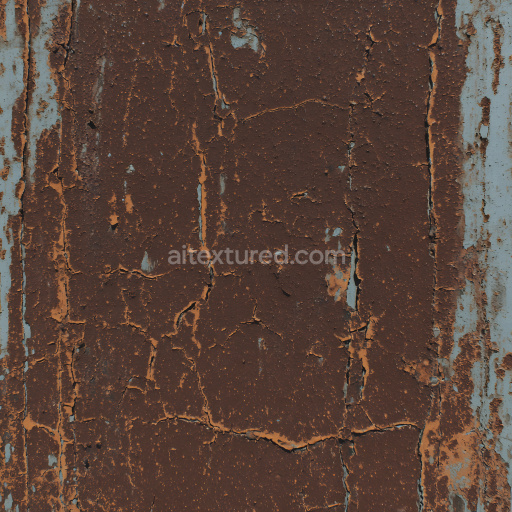 Seamless 3D Rusty Metal PBR Texture Featuring Cracks and Peeling Paint