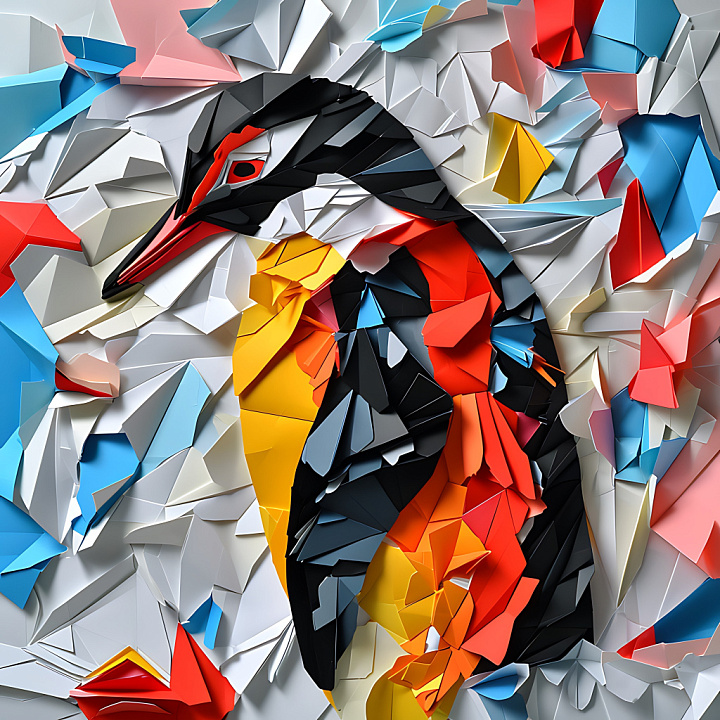 Animal of Crested Penguin Origami Style with Vibrant Multicolor Paper E… seamless PBR texture preview
