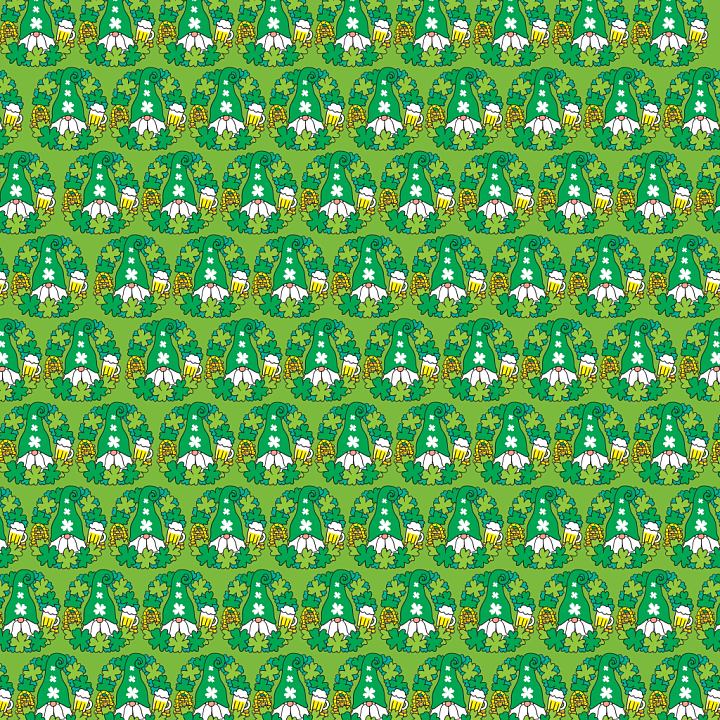 Of St Patrick Cartoon Gnome With Shamrocks And Beer seamless PBR texture preview