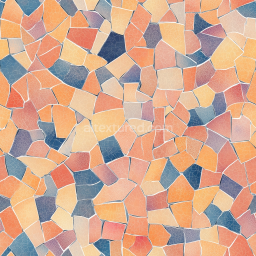 Seamless 3D Mosaic PBR Texture Featuring Warm Terracotta and Blue Irregular Stone Chips w… texture preview