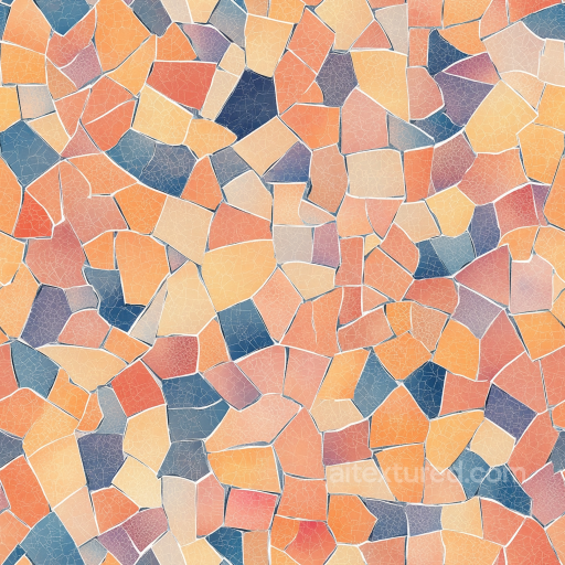 Mosaic PBR Texture Featuring Warm Terracotta and Blue Irregular Stone Chips with Matte Fi… seamless Mosaic PBR texture