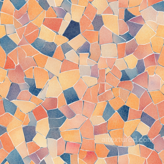 Mosaic PBR Texture Featuring Warm Terracotta and Blue Irregular Stone Chips with Matte Fi… Mosaic texture preview