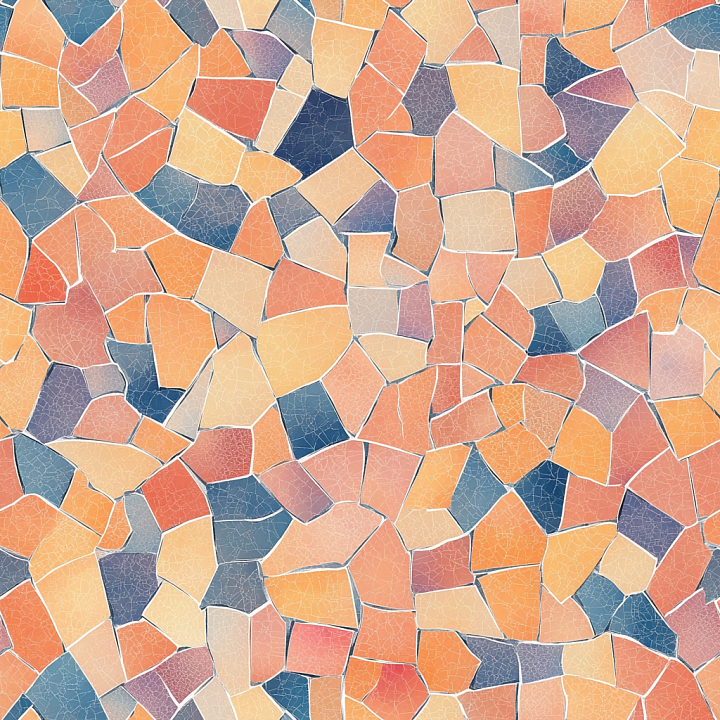 Mosaic Featuring Warm Terracotta and Blue Irregular Stone Chips with Ma… seamless PBR texture preview