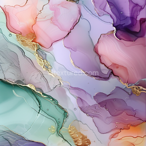 Seamless 3D Alcohol Ink PBR Texture Featuring Pastel Hues and Delicate Gold Veins