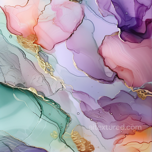 Alcohol Ink PBR Texture Featuring Pastel Hues and Delicate Gold Veins seamless Alcohol ink PBR texture