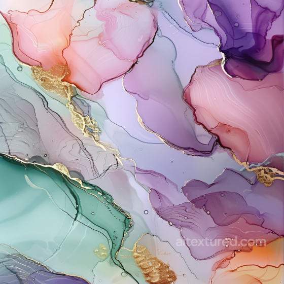 Alcohol Ink PBR Texture Featuring Pastel Hues and Delicate Gold Veins Alcohol ink texture preview