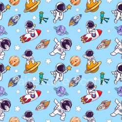 Pattern Bundle - Seamless 3D Pattern PBR Texture with Cartoon Astronauts and Space Motifs on Blue texture preview