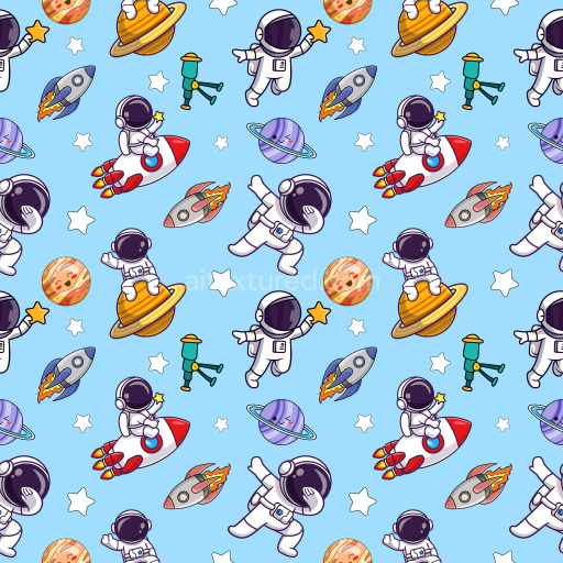 Pattern Bundle - Seamless 3D Pattern PBR Texture with Cartoon Astronauts and Space Motifs on Blue texture preview