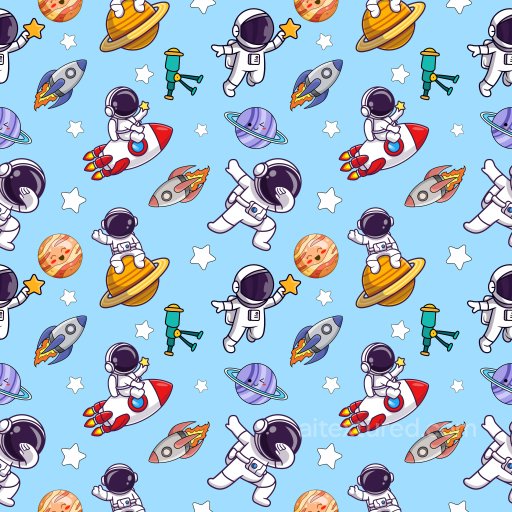Pattern PBR Texture with Cartoon Astronauts and Space Motifs on Blue seamless Pattern Bundle PBR texture