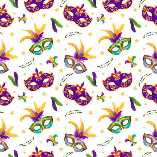Pattern Bundle - Seamless 3D Pattern PBR Texture with Mardi Gras Masks, Feathers & Stars texture preview