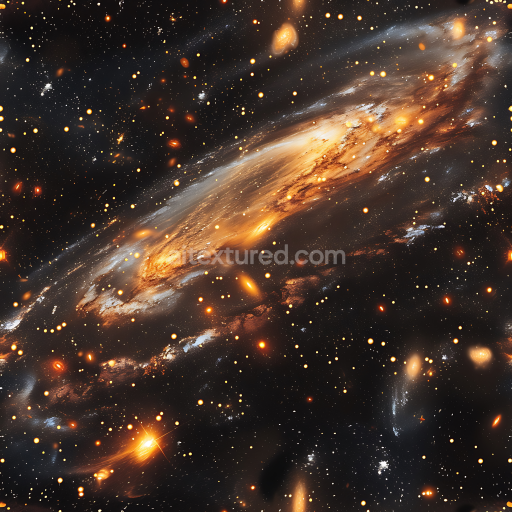 Seamless 3D Space PBR Texture Featuring Golden Galaxy Clouds and Starfield