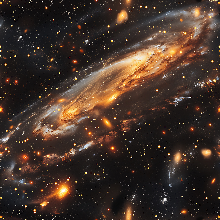 Space Featuring Glowing Galaxy and Starfield in Warm Hues seamless PBR texture preview