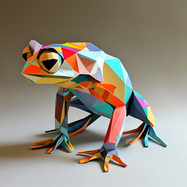 Animal of Brightly Colored Origami Bullfrog Pattern seamless PBR texture preview