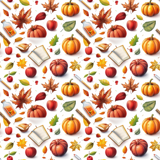 Seamless 3D PBR Texture Featuring Autumnal Thanksgiving Elements with Pumpkins and Leaves