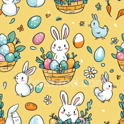 seamless Seamless 3D PBR Texture of Playful Easter Bunnies and Colorful Eggs on Yellow Background texture 8k free download PBR