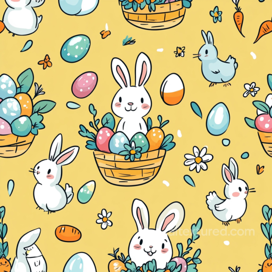 All Easter Digital paper Texture of Playful Easter Bunnies and Colorful Eggs on Yellow Ba… All Easter Digital paper texture preview