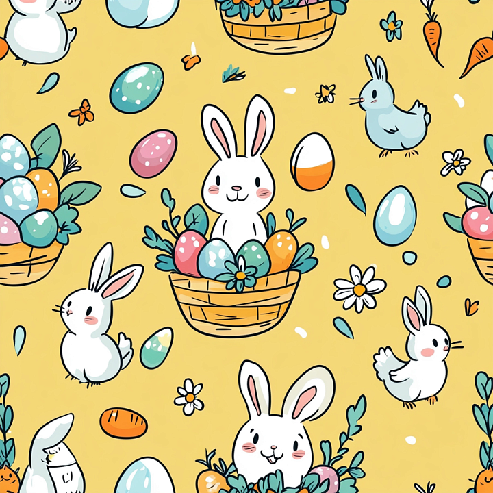 All Easter Digital paper of Playful Easter Bunnies and Colorful Eggs on… seamless PBR texture preview