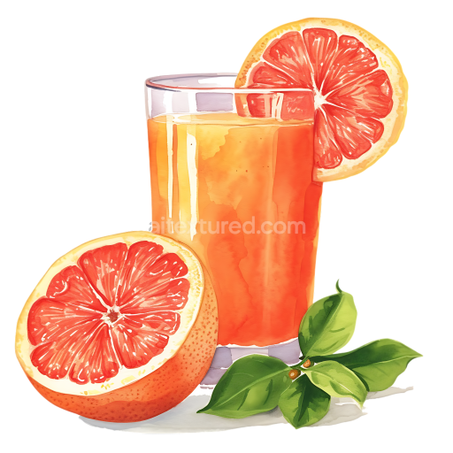 Breakfast Grapefruit Juice with Fresh Citrus Slices and Green Leaves Illustration