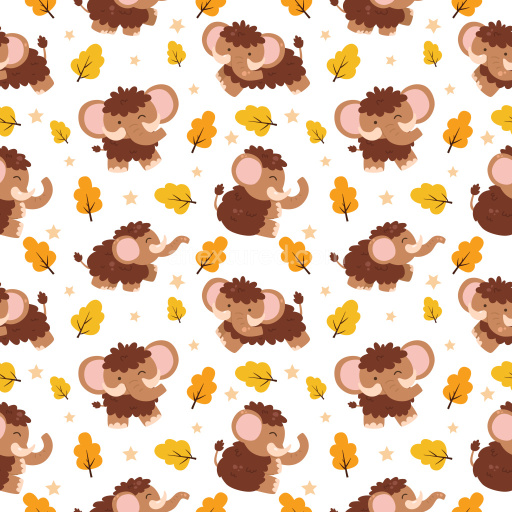 Pattern Bundle - Seamless 3D Pattern PBR Texture Featuring Cute Cartoon Mammoths with Autumn Leaves and St… texture preview