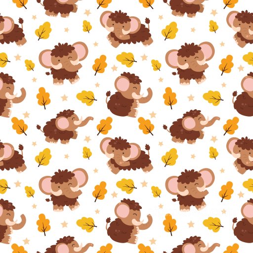 Pattern PBR Texture Featuring Cute Cartoon Mammoths with Autumn Leaves and Stars seamless Pattern Bundle PBR texture
