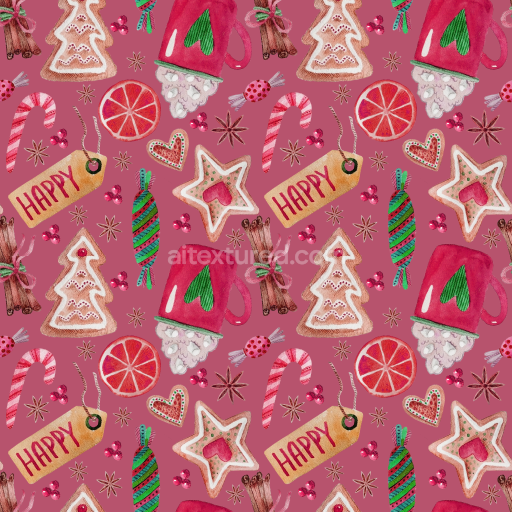 Seamless 3D PBR Texture Featuring Hand-Painted Christmas Digital Paper Motifs