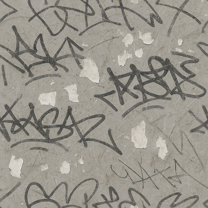 Graffiti Tags And Scratch Graffiti With Sticker Residue And Torn Paper seamless PBR texture preview
