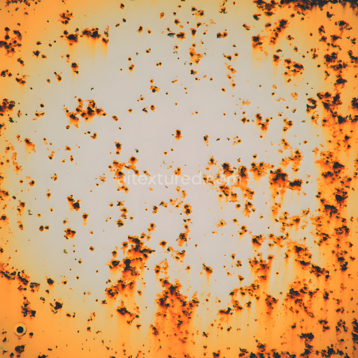 Seamless 3D Rusted Metal PBR Texture Featuring Cracked, Corroded Surface with Orange Rust Patches