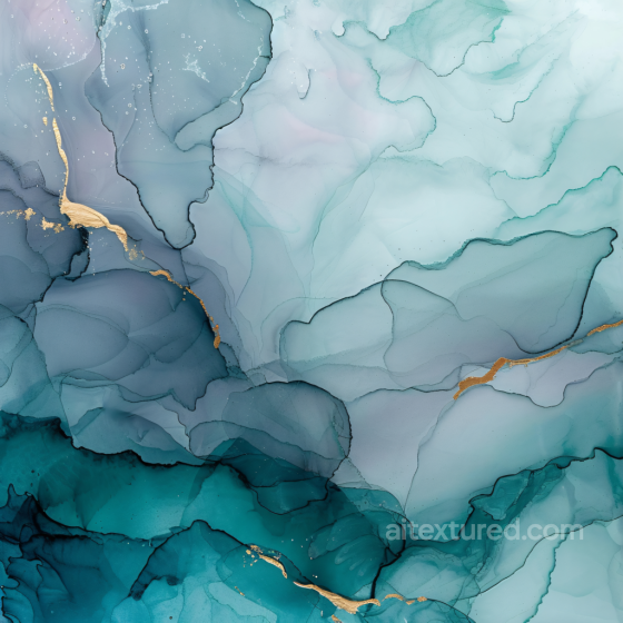 Alcohol Ink PBR Texture Featuring Teal Fluid Waves and Gold Accents Alcohol ink texture preview