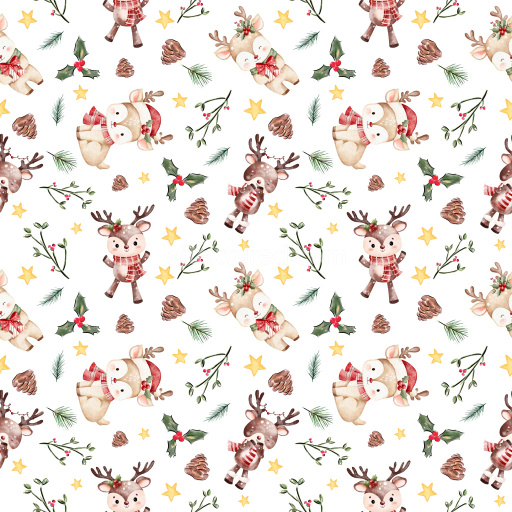 Pattern Bundle - Seamless 3D Pattern PBR Texture Featuring Cute Watercolor Christmas Reindeer and Holiday… texture preview