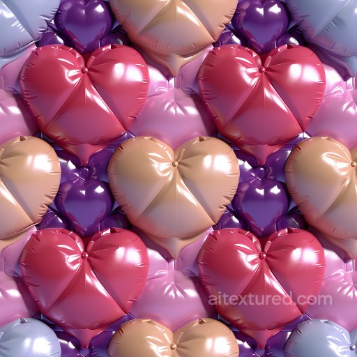 Glossy Inflated Heart-Shaped Vinyl Balloons in Pink, Purple, and Beige Seamless Texture seamless Inflated PBR texture